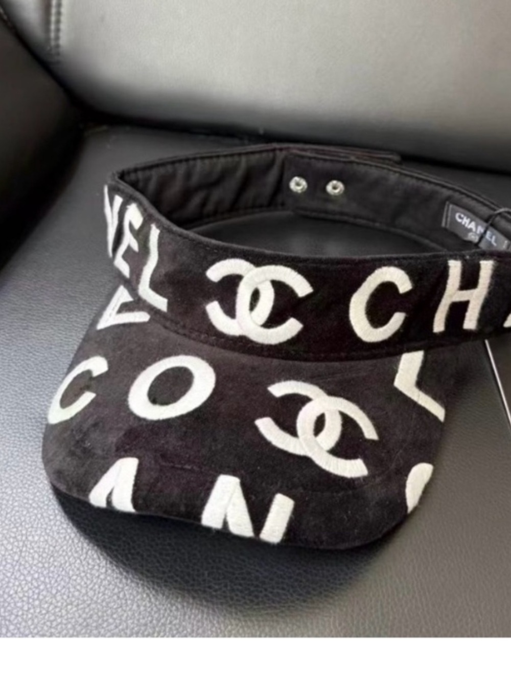 🖤 Double C Designer Black Embroidered Sun Visor Hat Cap Letter Logo
